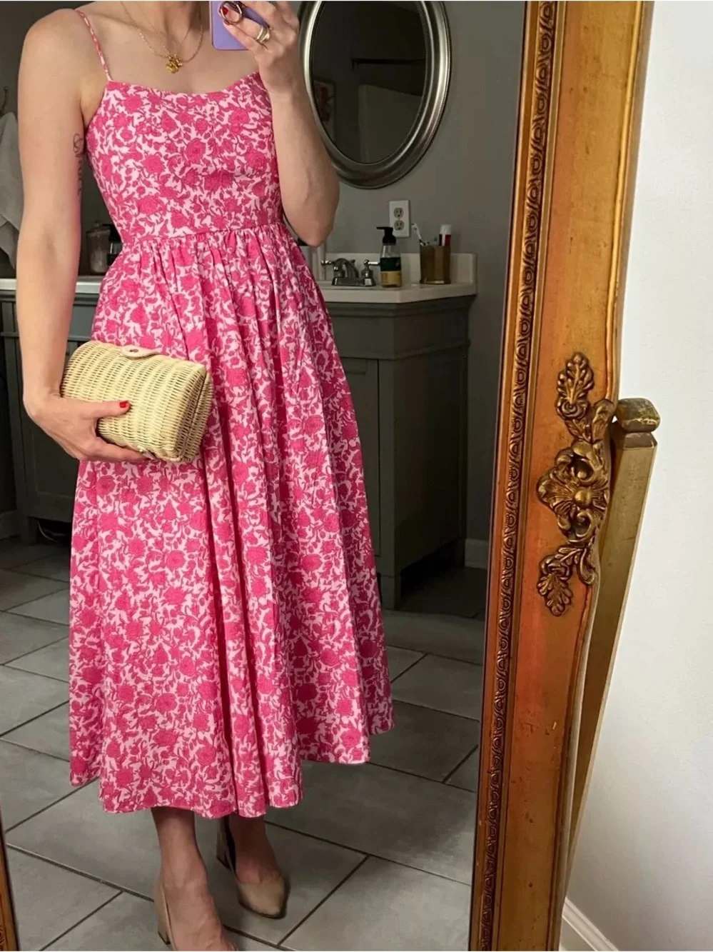 J.Crew A-Line Cotton Poplin Midi Dress Rosebud Floral Pink Size 6